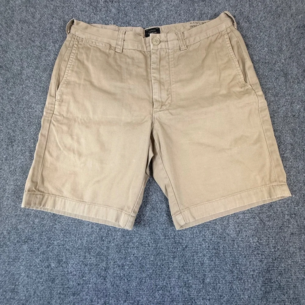 J.Crew Stanton Chino Shorts Mens 30 Khaki Tan Cotton Twill 9 Inch Inseam